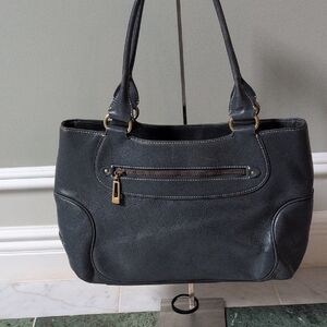 Cole.Haan Vintage Leather Tote. Slate Blue With Brass Hardware